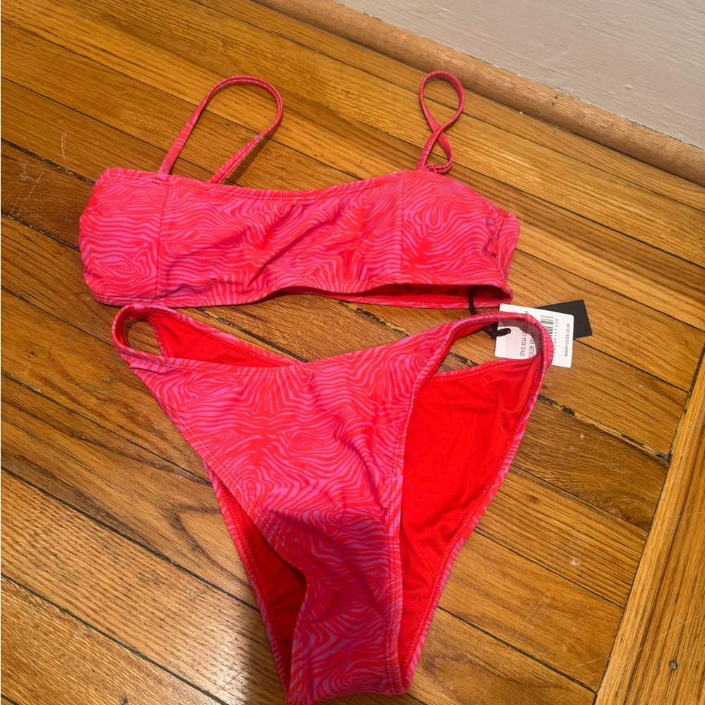 Kendall & Kylie Hot Pink Zebra-Print Bandeau Bikini Set
